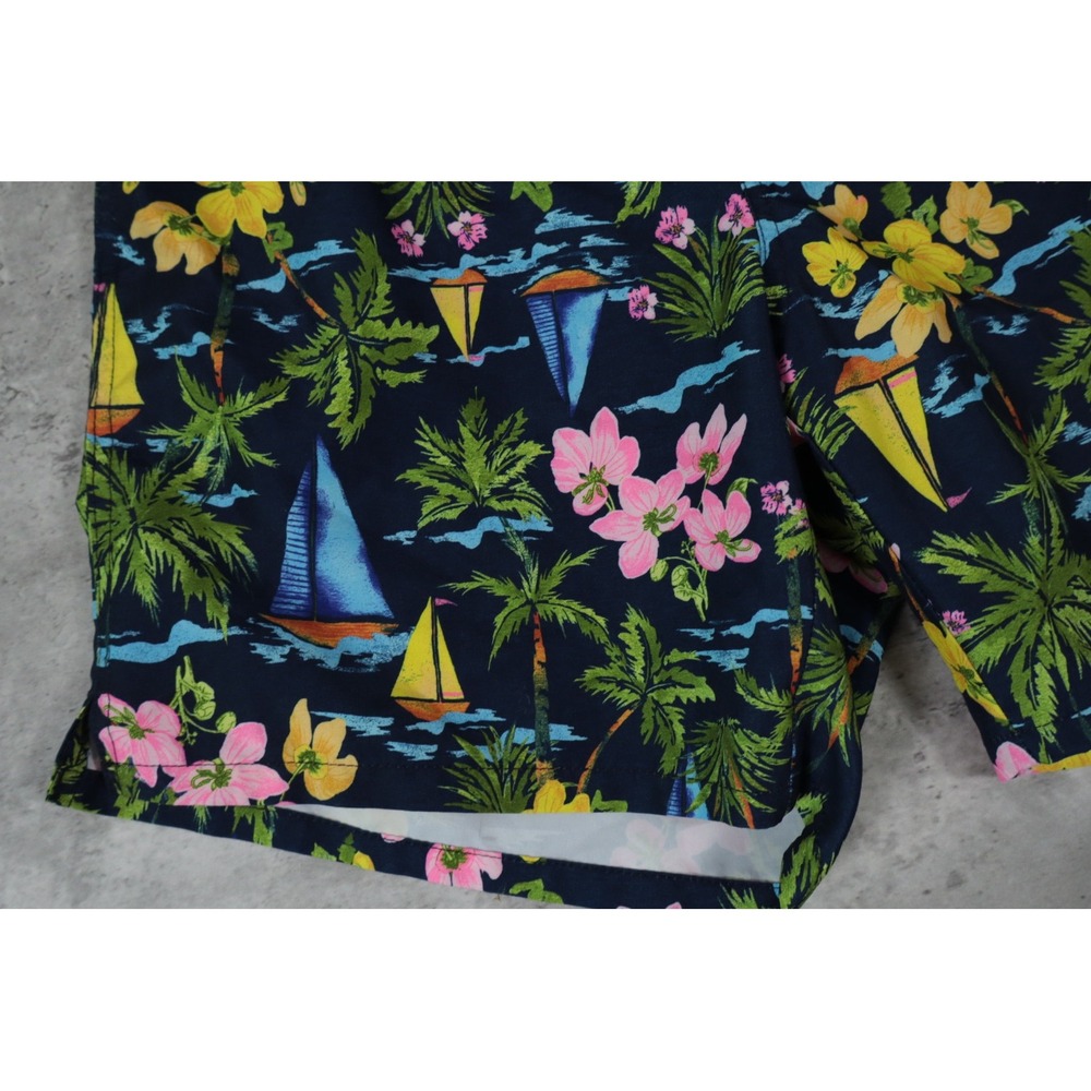 Old Navy Sailboat Tropical Swim Trunks Medium Navy Blue Floral Palm Tree - Picture 2 of 5